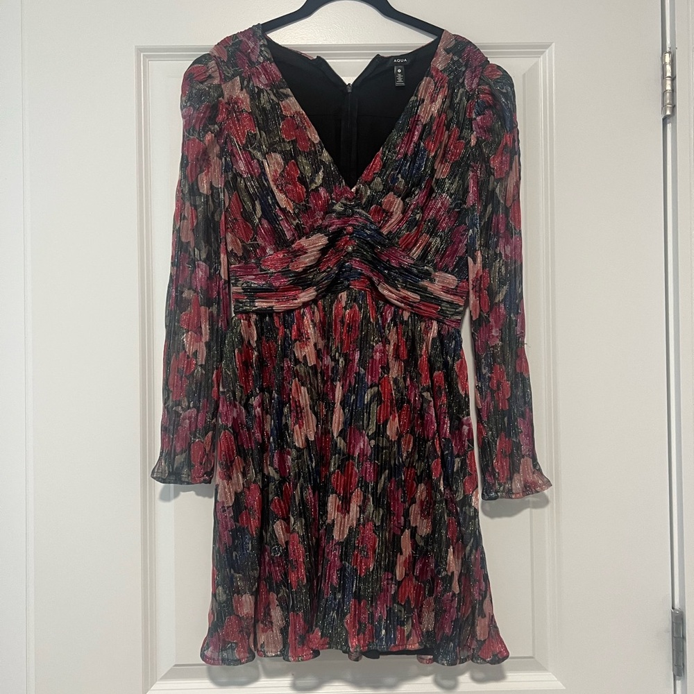 Aqua Long Sleeve Multicolor Dress